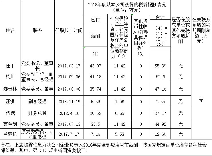 四川省旅游投資集團有限責任公司負責人2018年度薪酬情況